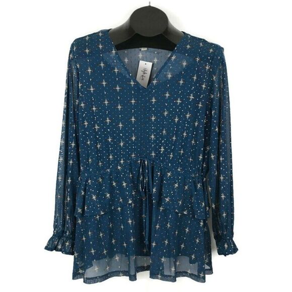 NEW Style & Co Printed Mesh 2-Piece Long Sleeve Top Women's Plus Size 1X V-neck - Picture 1 of 11